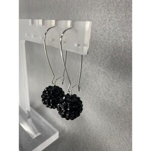 Handmade Black Sparkle Bead Dangle Earrings Silver Plated Nickel Free
